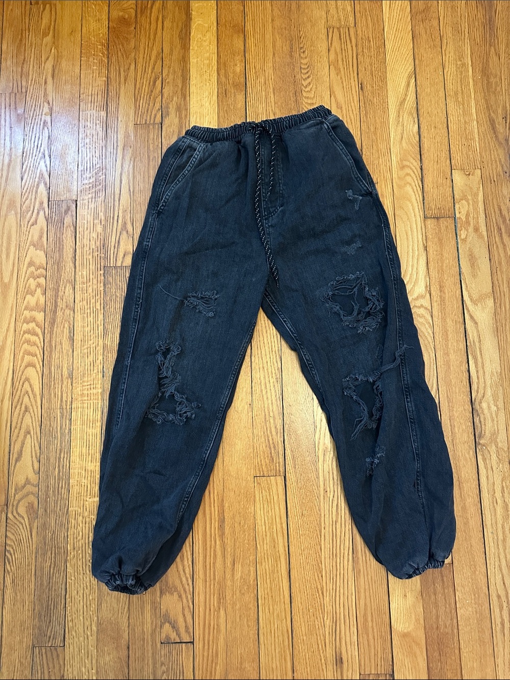 Free People Distressed Black Jogger Track Pants